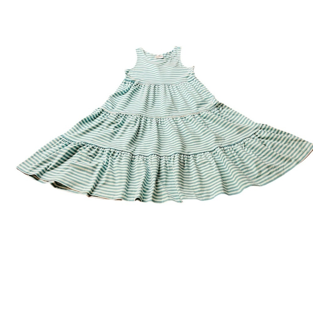 Hanna Andersson Teal & White Striped Kids Dress Size 10 NWT